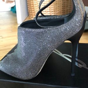 Shimmery never worn silver & black bootie sandals